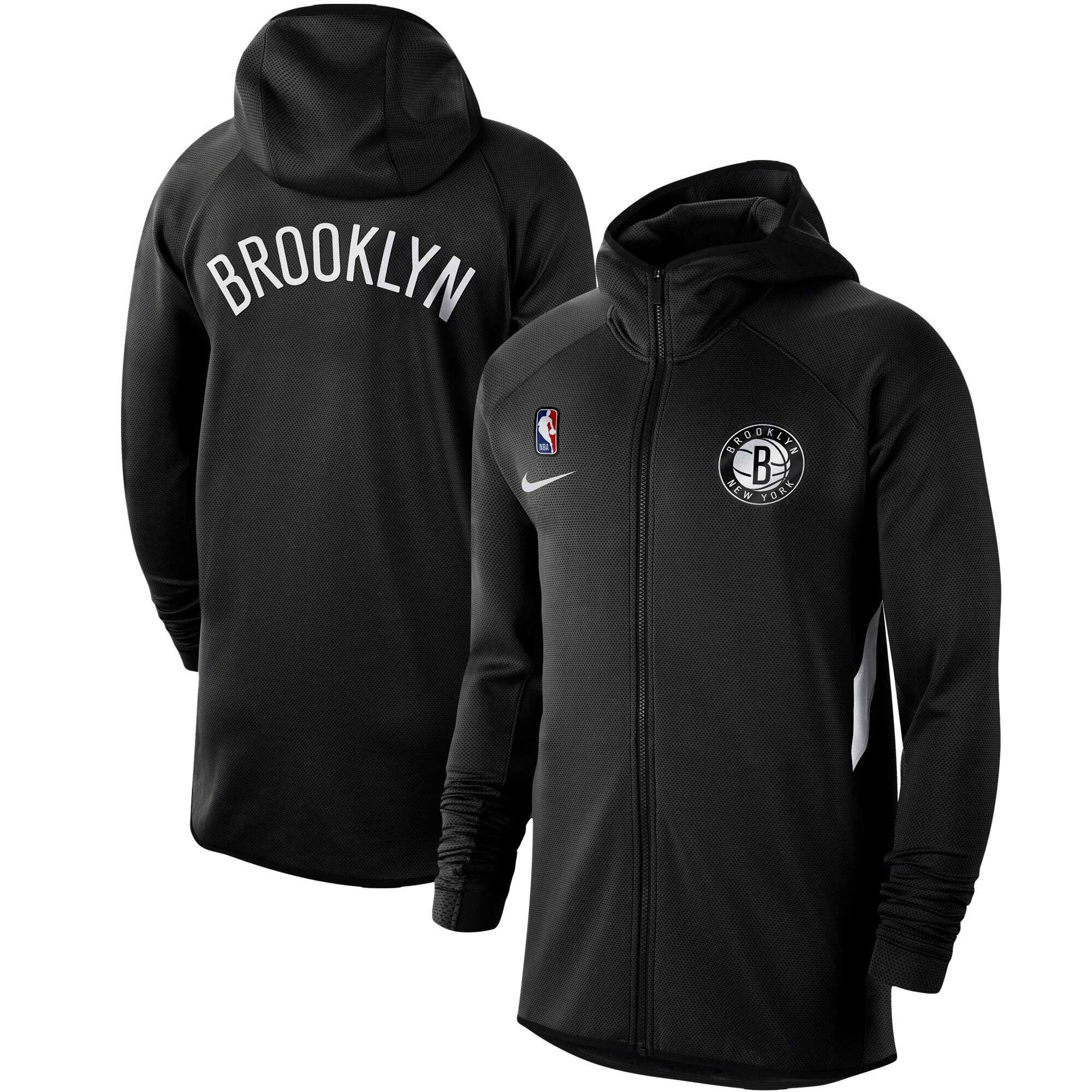 Men lNike Brooklyn Nets Black Authentic Showtime Therma Flex Performance FullZip Hoodie